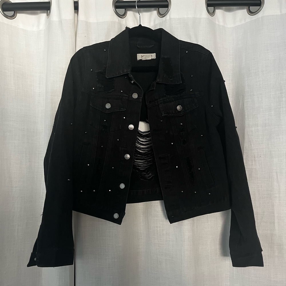 Black distressed studded jean jacket